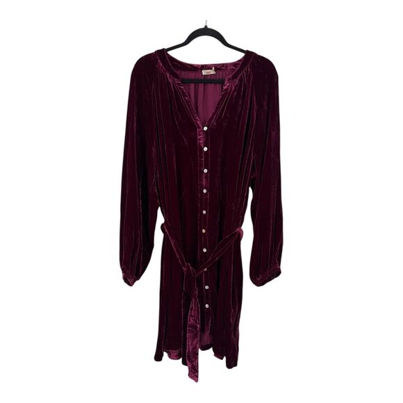 Faherty Dress Naomi Long sleeve velvet red size Large L - Picture 2 of 6